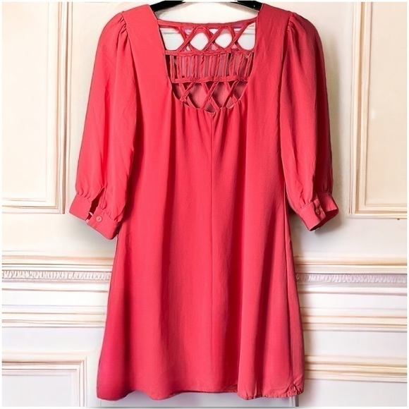 Coral Pink Flow Slip Dress With Cross Back Detail - Picture 4 of 5